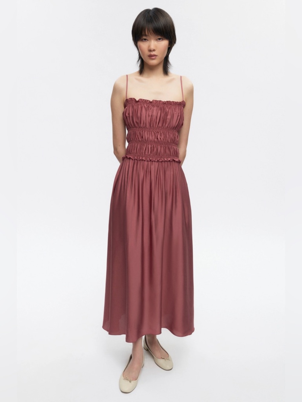 KOTN Ruffle Midi Dress in Dusty Rose